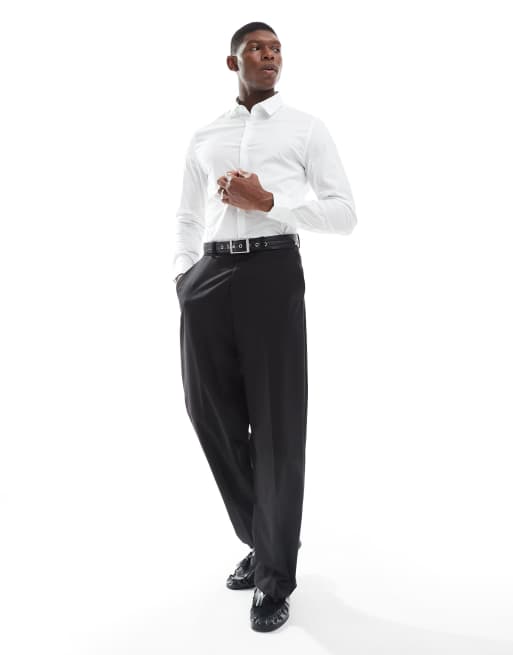 ASOS DESIGN - Net slim-fit poplin overhemd in wit, 3 van 4
