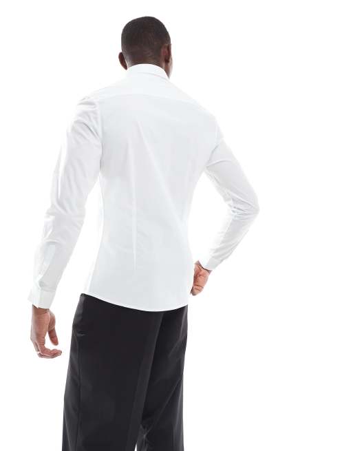 ASOS DESIGN - Net slim-fit poplin overhemd in wit, 4 van 4