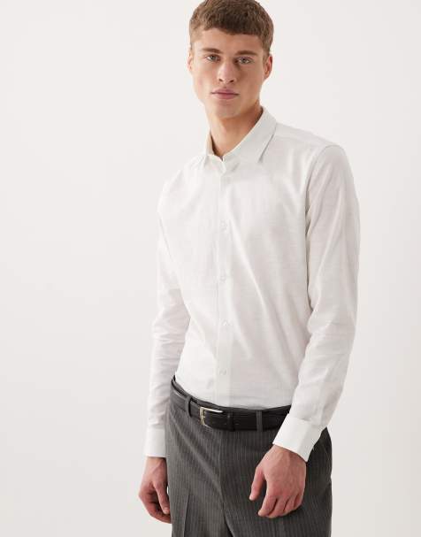 ASOS DESIGN - Net smal overhemd van linnenmix in wit - view 1