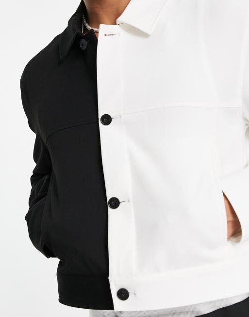 ASOS DESIGN - Net truckerjack in half-om-half zwarte en witte kleurvlakken, deel van co-ord set, 4 van 4
