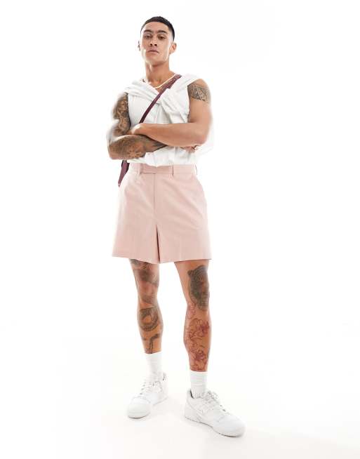 ASOS DESIGN - Nette bermudashort van linnenmix met cropped pijpen in roze
