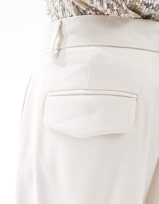 ASOS DESIGN - Nette broek met extreem wijde pijpen en textuurstof in ecru, 5 van 5