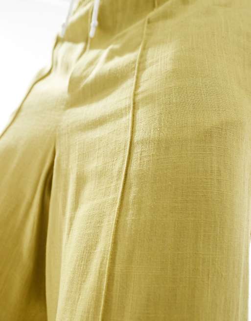 ASOS DESIGN - Nette broek met extreem wijde pijpen van linnenmix in chartreuse, 5 van 5