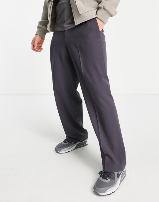 ASOS DESIGN - Nette broek met hoge taille, wijde pijpen en detail met uitsnijding in antraciet