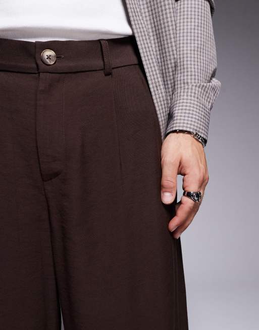 ASOS DESIGN - Nette broek met losse pasvorm en plooien aan de voorkant in bruin, 3 van 5