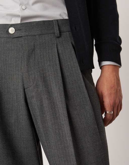 ASOS DESIGN - Nette broek met losse pijpen en visgraatmotief in antraciet, 2 van 5