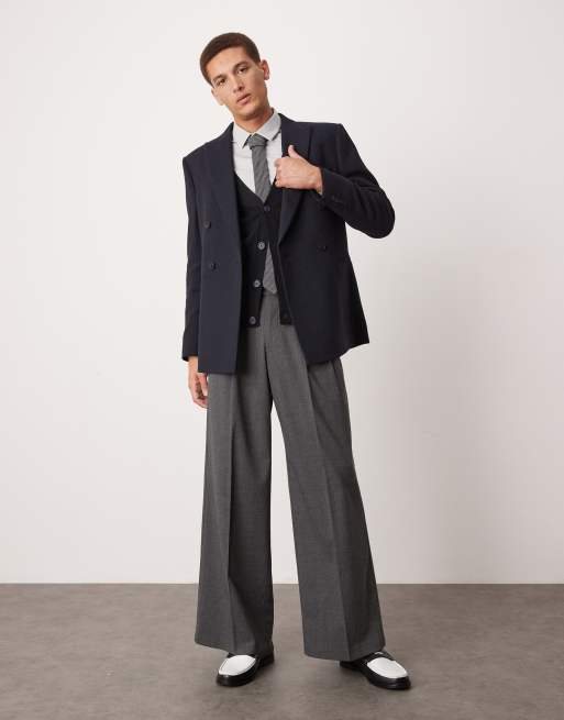 ASOS DESIGN - Nette broek met losse pijpen en visgraatmotief in antraciet, 3 van 5