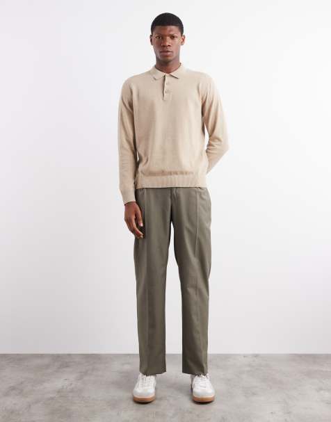 ASOS DESIGN - Nette broek met rechte pijpen, dubbele plooien en textuur in kaki - view 1