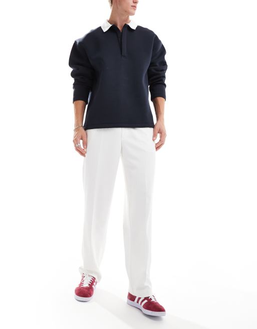 ASOS DESIGN - Nette broek met rechte pijpen en elastische taille in witte textuur