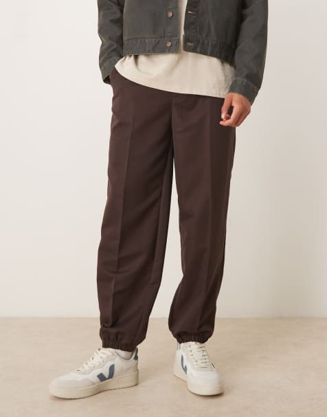 ASOS DESIGN - Nette broek met rechte pijpen en gedeeltelijke elastische tailleband in bruin - view 1