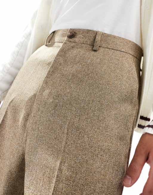 ASOS DESIGN - Nette broek met rechte pijpen en hoge taille in bruin visgraatmotief, 5 van 5