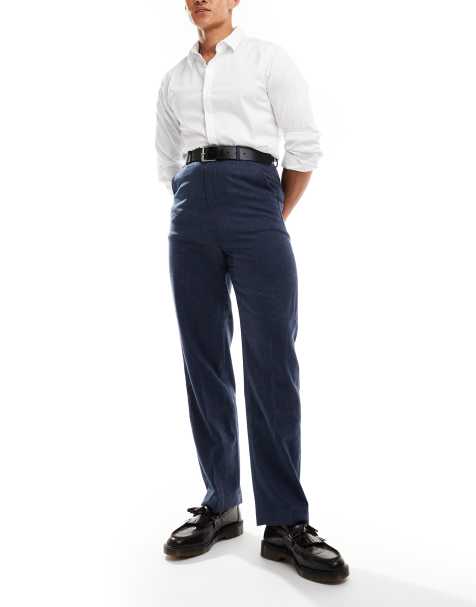 ASOS DESIGN - Nette broek met rechte pijpen en hoge taille van wolmix in marineblauw - view 1