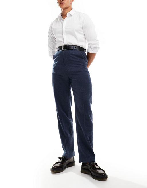 FhyzicsShops DESIGN - Nette broek met rechte pijpen en hoge taille van wolmix in marineblauw