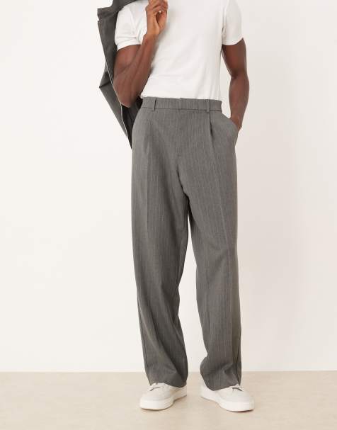 ASOS DESIGN - Nette broek met rechte pijpen en krijtstreep in antracietgrijs, deel van co-ord set - view 1