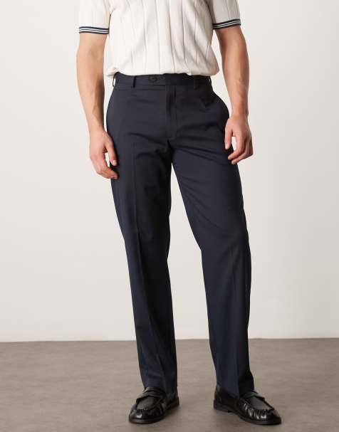 ASOS DESIGN - Nette broek met rechte pijpen en microtextuur in donker marineblauw - view 1