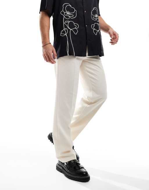 ASOS DESIGN - Nette broek met rechte pijpen en textuur in stone