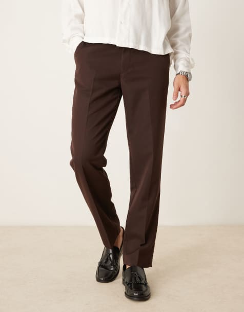 ASOS DESIGN - Nette broek met rechte pijpen in donkerbruin - view 1