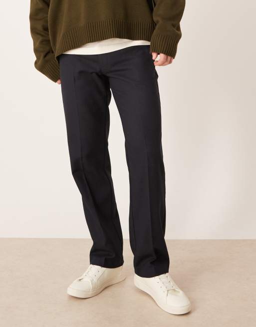 ASOS DESIGN - Nette broek met rechte pijpen van wolmix in marineblauw, 2 van 5