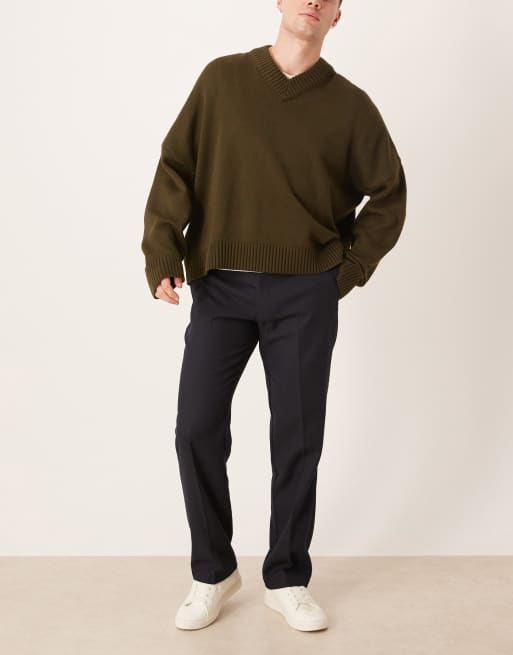 ASOS DESIGN - Nette broek met rechte pijpen van wolmix in marineblauw, 3 van 5