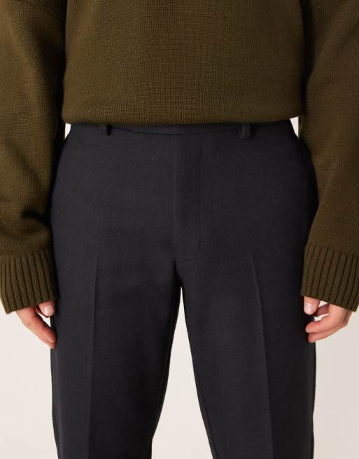 ASOS DESIGN - Nette broek met rechte pijpen van wolmix in marineblauw, 4 van 5