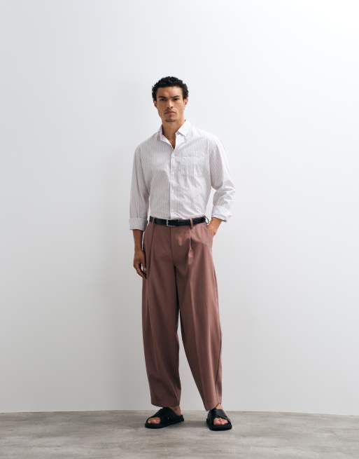 ASOS DESIGN - Nette broek met wijde ballonpijpen en textuur in bruin, 3 van 9