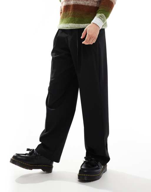ASOS DESIGN - Nette broek met wijde pijpen en drievoudige plooien in zwart