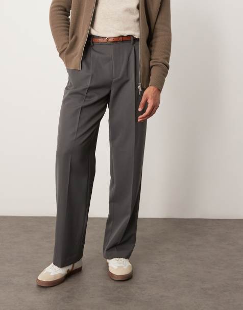 ASOS DESIGN - Nette broek met wijde pijpen en dubbele plooien in antracietgrijs - view 1