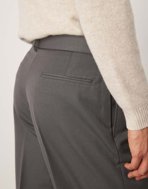 ASOS DESIGN - Nette broek met wijde pijpen en dubbele plooien in antracietgrijs, 5 van 5