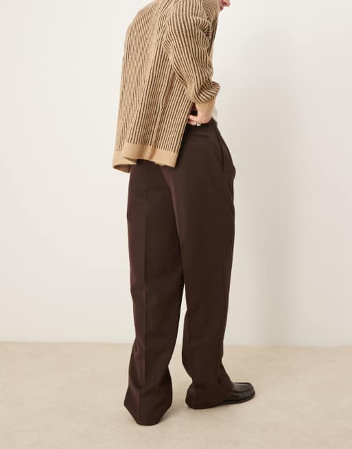 ASOS DESIGN - Nette broek met wijde pijpen en dubbele plooien in bruin, 4 van 5