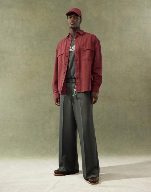 ASOS DESIGN - Nette broek met wijde pijpen en elastische taille in antraciet