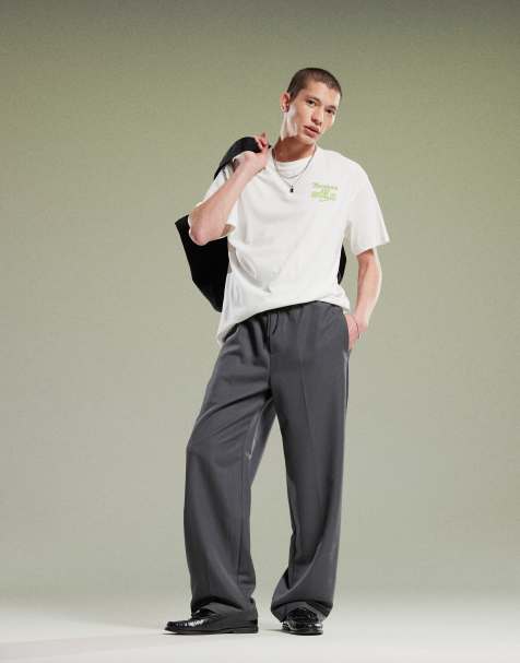 ASOS DESIGN - Nette broek met wijde pijpen en elastische taille in antraciet - view 1