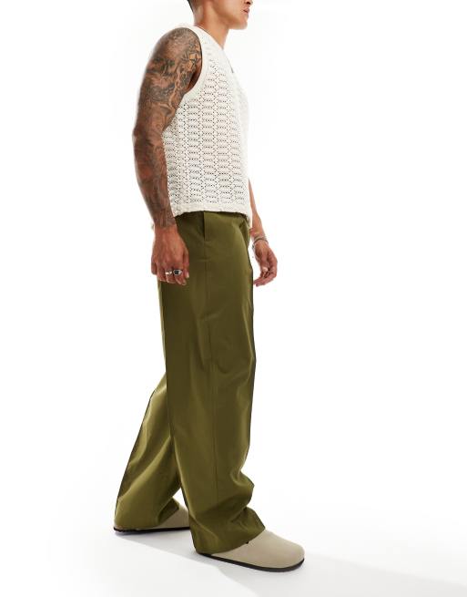 ASOS DESIGN - Nette broek met wijde pijpen en elastische taille in groen