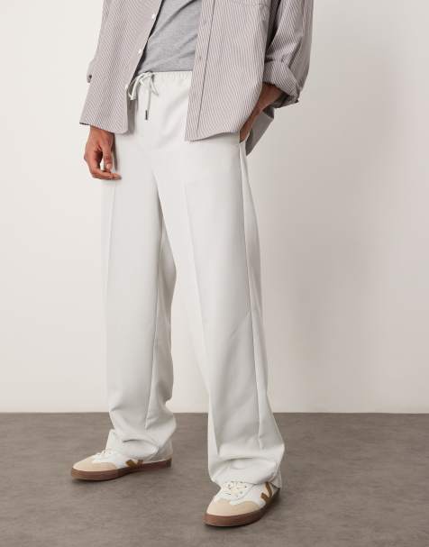 ASOS DESIGN - Nette broek met wijde pijpen en elastische taille in ijsgrijs - view 1