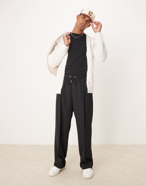 ASOS DESIGN - Nette broek met wijde pijpen en elastische taille in zwart