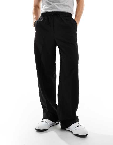 ASOS DESIGN - Nette broek met wijde pijpen en elastische taille in zwart - view 1