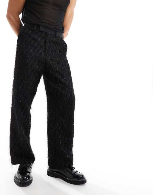 ASOS DESIGN - Nette broek met wijde pijpen en franje in zwart