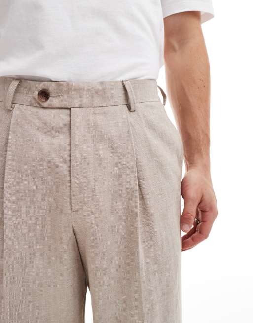 ASOS DESIGN - Nette broek met wijde pijpen en geplooide voorkant in stone, 2 van 5