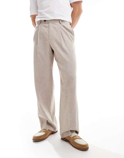 ASOS DESIGN - Nette broek met wijde pijpen en geplooide voorkant in stone, 5 van 5