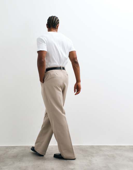 ASOS DESIGN - Nette broek met wijde pijpen en geplooide voorkant in stone, 3 van 5