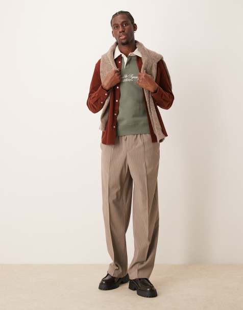 ASOS DESIGN - Nette broek met wijde pijpen en krijtstreep in bruin - view 1