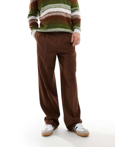 ASOS DESIGN - Nette broek met wijde pijpen en plooi aan de voorkant in bruin - view 1
