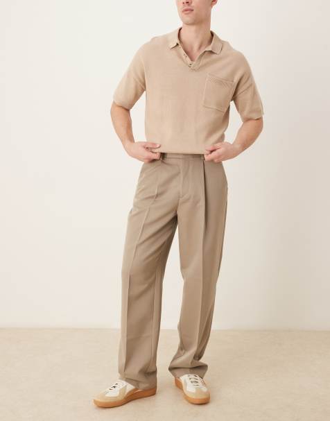 ASOS DESIGN - Nette broek met wijde pijpen en plooi aan de voorkant in donker stone - view 1