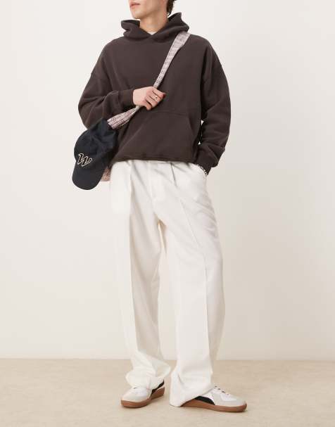 ASOS DESIGN - Nette broek met wijde pijpen en plooi aan de voorkant in wit - view 1