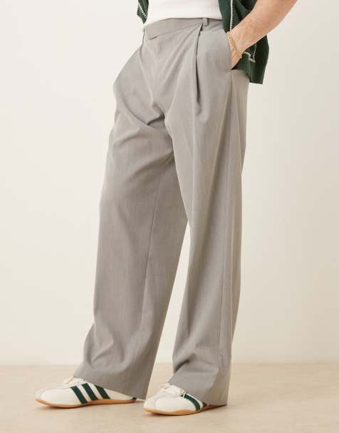 ASOS DESIGN - Nette broek met wijde pijpen en plooien aan de voorkant in lichtgrijs - view 1