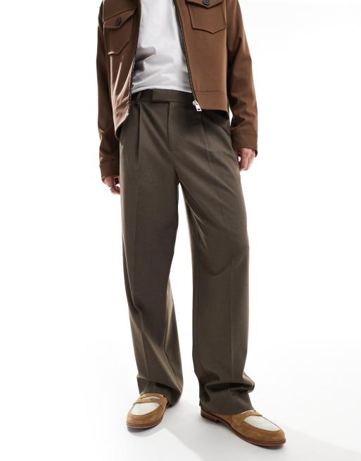 ASOS DESIGN - Nette broek met wijde pijpen en plooien in bruin 