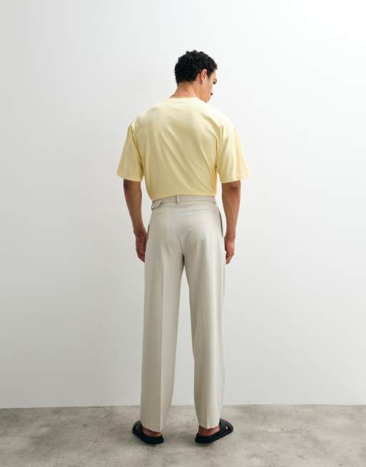 ASOS DESIGN - Nette broek met wijde pijpen en riem in crème met textuur, 3 van 9