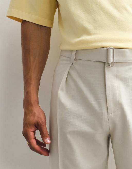 ASOS DESIGN - Nette broek met wijde pijpen en riem in crème met textuur, 5 van 9