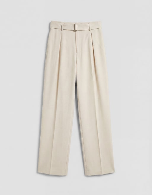ASOS DESIGN - Nette broek met wijde pijpen en riem in crème met textuur, 6 van 9