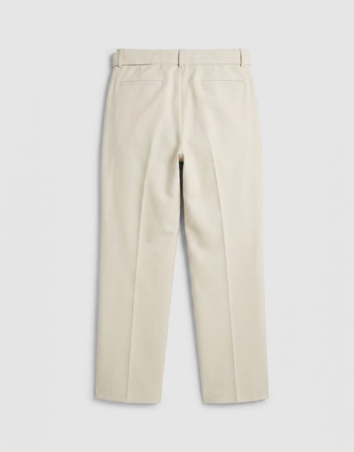 ASOS DESIGN - Nette broek met wijde pijpen en riem in crème met textuur, 7 van 9
