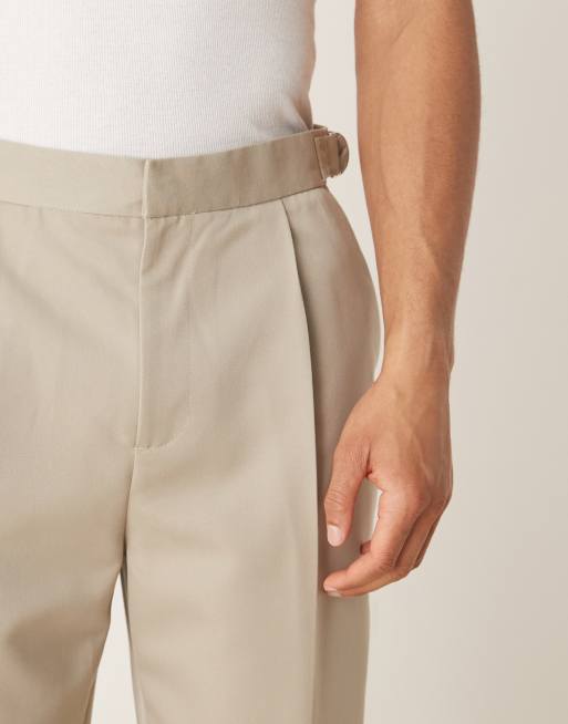 ASOS DESIGN - Nette broek met wijde pijpen en riempjes aan de zijkant en plooien in stone, 5 van 5